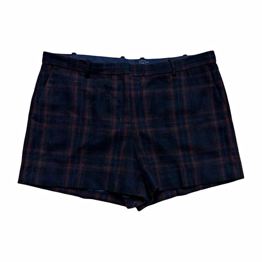 GAP Women’s Tailored Shorts Navy/Red Plaid Wool Blend Flat Front Size 18R
